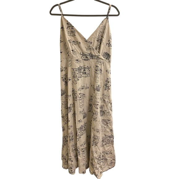 ANTHROPOLOGIE BY THE RIVER LINEN MAXI DRESS PARIS CAFE BEIGE & BLACK SIZE LARGE - Picture 8 of 16